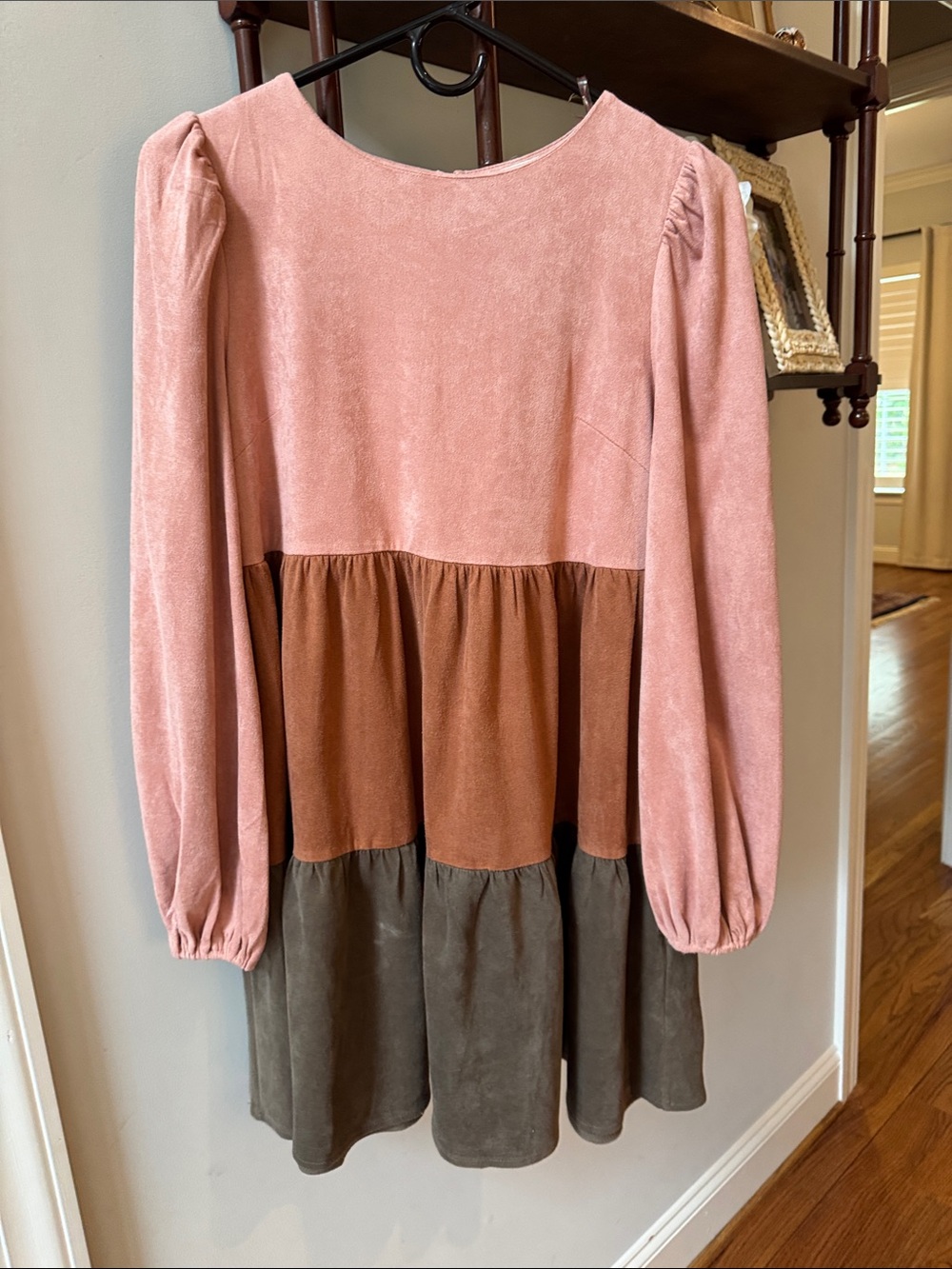 Flying tomato ' Pink Brown Tiered Velvet Dress